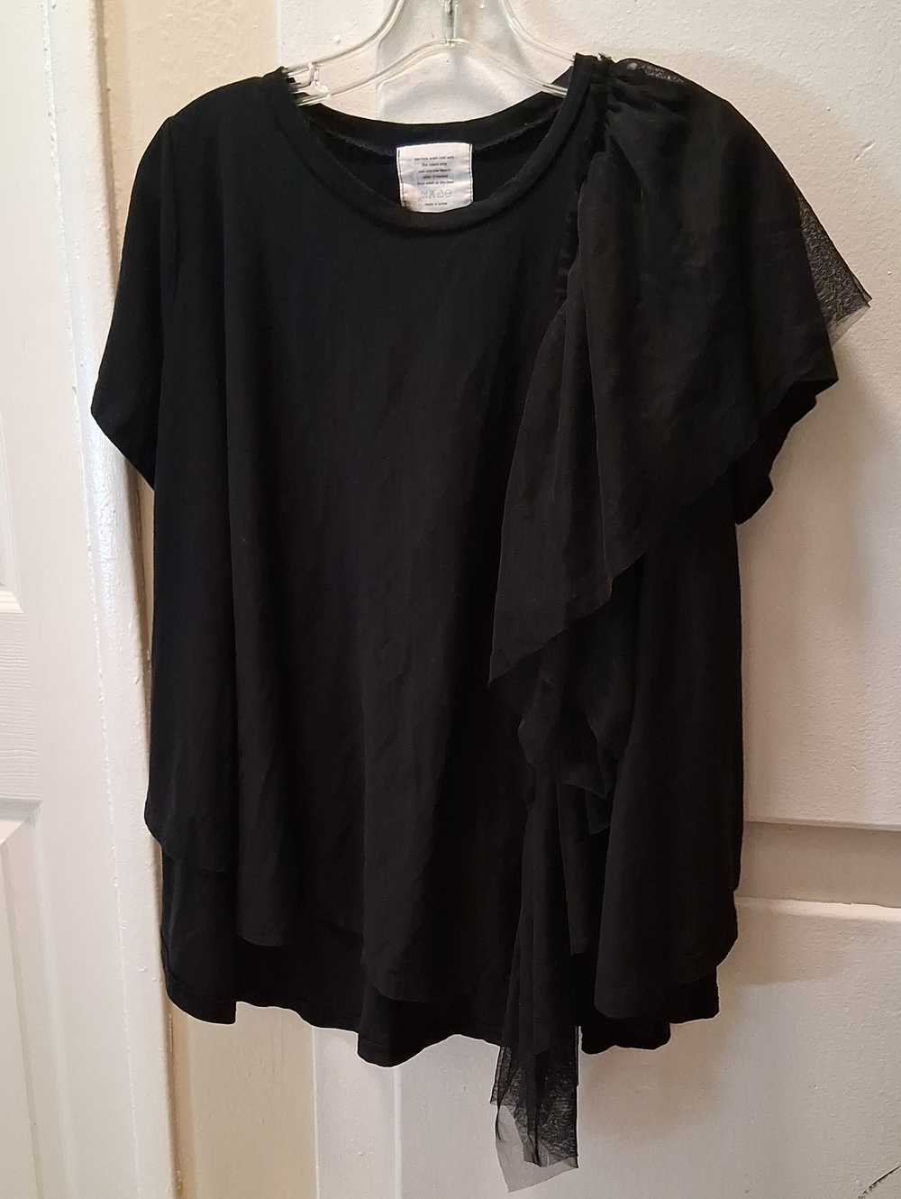 Black Women's Short Sleeve Draped Accent Top